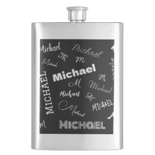 Your name and monogram custom pattern black hip flask