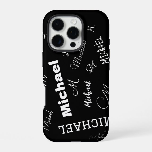 Your name and monogram custom pattern black iPhone case (Back)