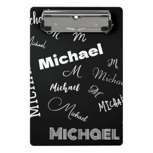 Your name and monogram custom pattern black mini clipboard