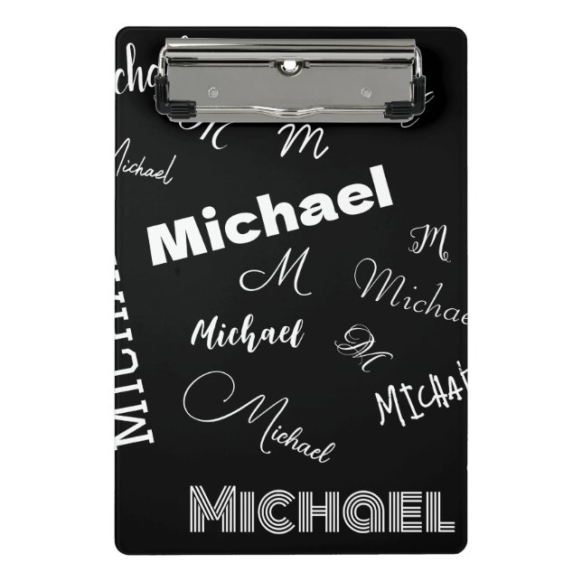 Your name and monogram custom pattern black mini clipboard (Front)