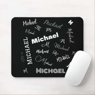 Your name and monogram custom pattern black mouse pad