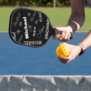 Your name and monogram custom pattern black pickleball paddle