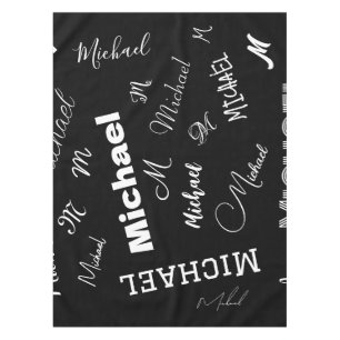 Your name and monogram custom pattern black tablecloth