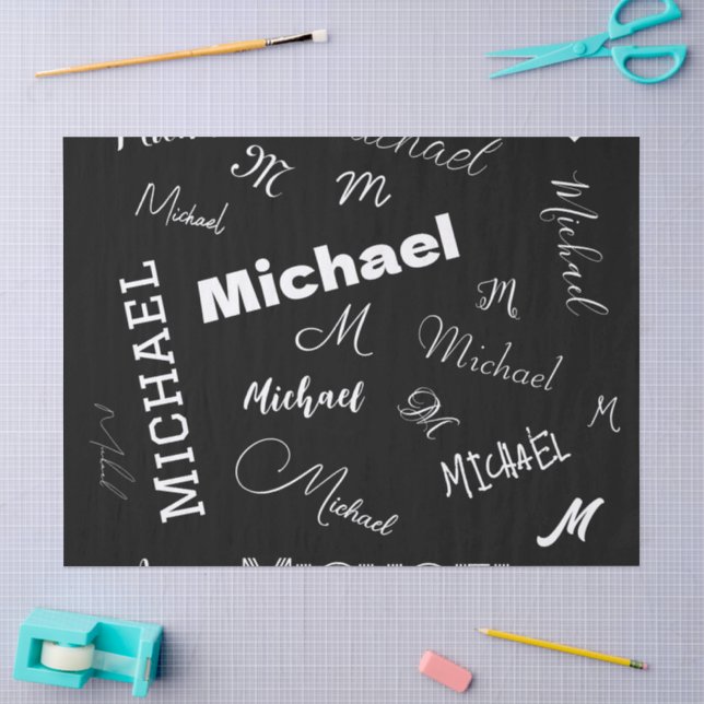 Your name and monogram custom pattern black tissue paper (Craft)