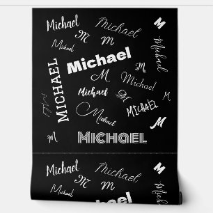Your name and monogram custom pattern black wallpaper