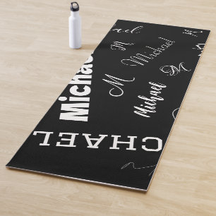 Your name and monogram custom pattern black yoga mat