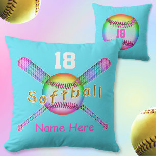 YOUR NAME and NUMBER on Cool Softball Pillows