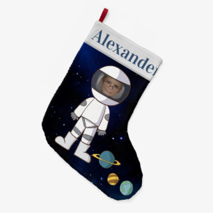 Your Name and Photo Astronaut Outer Space Large Christmas Stocking