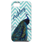 Your Name Aqua Chevron Vintage Peacock