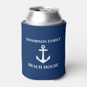 Your Name Beach House Anchor Blue Can Cooler