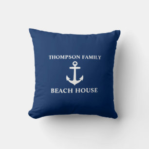 Your Name Beach House Anchor Blue Cushion