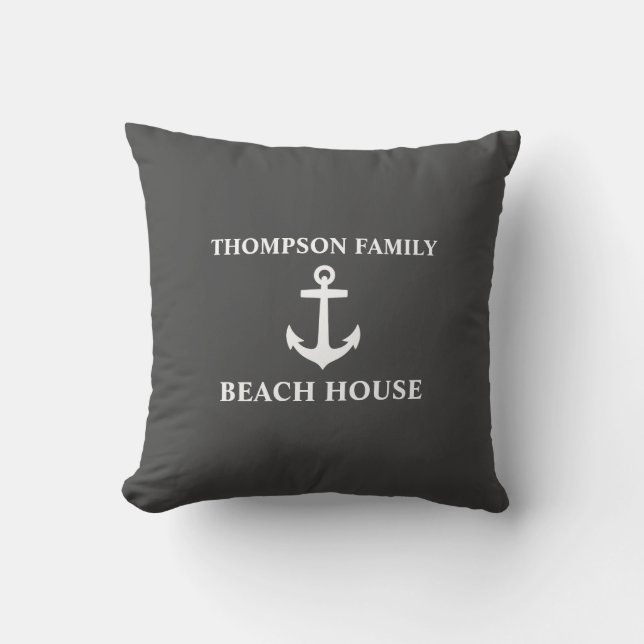 Your Name Beach House Anchor Grey Cushion (Front)