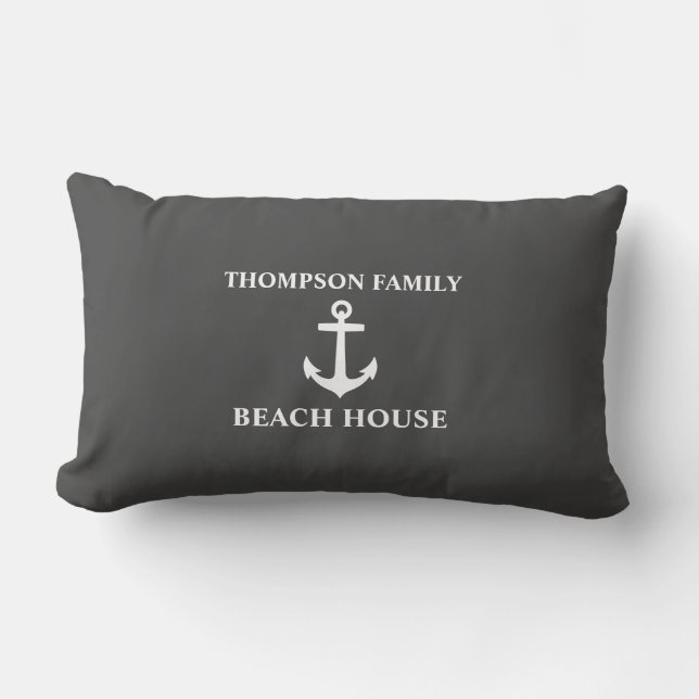 Your Name Beach House Anchor Grey Lumbar Cushion (Front)