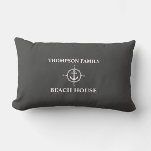 Your Name Beach House Compass Anchor Gray Lumbar Cushion