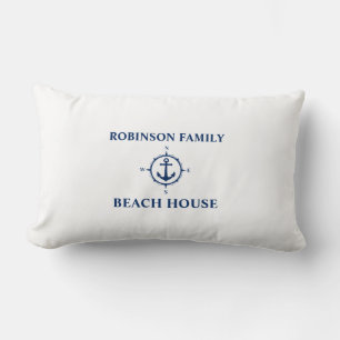 Your Name Beach House Compass Anchor White Lumbar Cushion