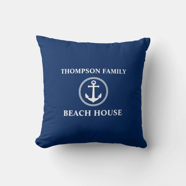 Your Name Beach House Sea Anchor Blue Cushion (Front)