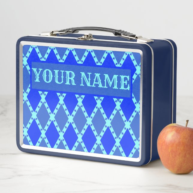 Your Name Blue Birds Pattern Metal Lunch Box (In Situ)