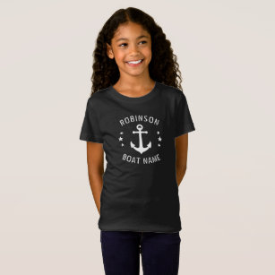 Your Name & Boat Vintage Anchor Stars Black White T-Shirt