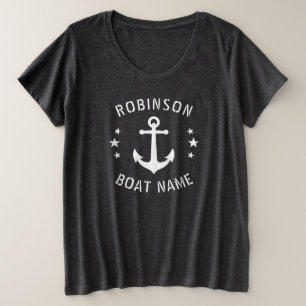 Your Name & Boat Vintage Anchor Stars Gray & White Plus Size T-Shirt