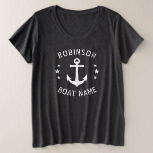 Your Name & Boat Vintage Anchor Stars Grey & White Plus Size T-Shirt