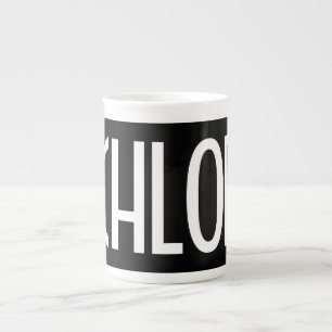 Your Name, Bold White Text   Black Bone China Mug