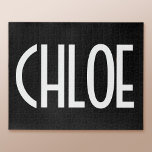 Your Name, Bold White Text | Black Jigsaw Puzzle<br><div class="desc">Eye-catching and modern.</div>