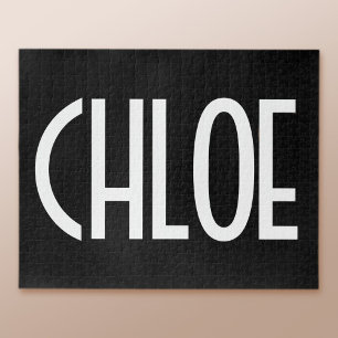 Your Name, Bold White Text Black Jigsaw Puzzle