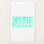 Your Name | Bold White Text on Bright Aqua Planner<br><div class="desc">Eye-catching and modern.</div>