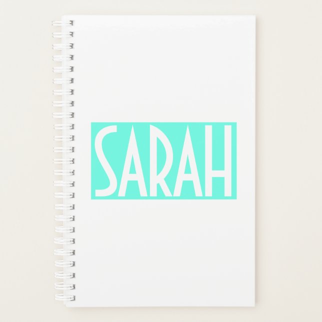 Your Name | Bold White Text on Bright Aqua Planner (Front)