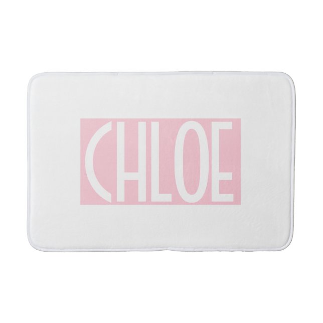 Your Name | Bold White Text on Light Pink Bath Mat (Front)