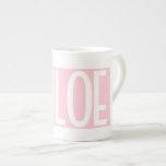Your Name | Bold White Text on Light Pink Bone China Mug<br><div class="desc">Eye-catching and modern.</div>