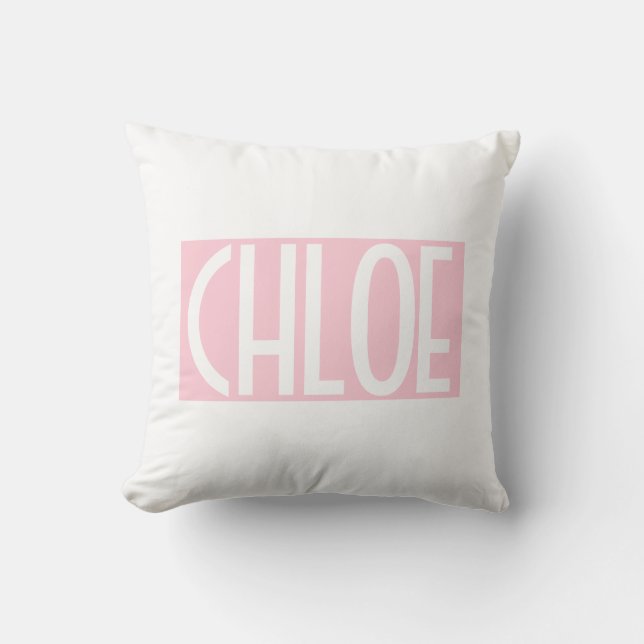 Your Name | Bold White Text on Light Pink Cushion (Front)