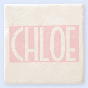 Your Name   Bold White Text on Light Pink Stone Coaster