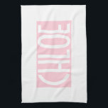 Your Name | Bold White Text on Light Pink Tea Towel<br><div class="desc">Eye-catching and modern.</div>