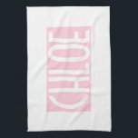 Your Name | Bold White Text on Light Pink Tea Towel<br><div class="desc">Eye-catching and modern.</div>