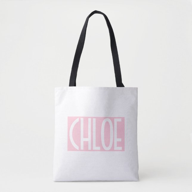 Your Name | Bold White Text on Light Pink Tote Bag (Front)