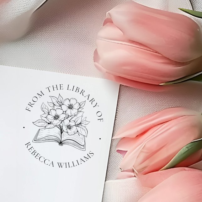 Your Name Book & Flowers "From the Library of" Rubber Stamp (Creator Uploaded)