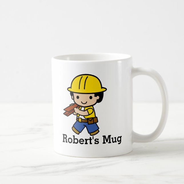 Your Name Builder Boy in Yellow Hard Hat Coffee Mug (Right)