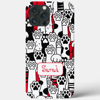 Your Name can be Featured on a Fun Cat Paw Pattern iPhone 13 Pro Max Case