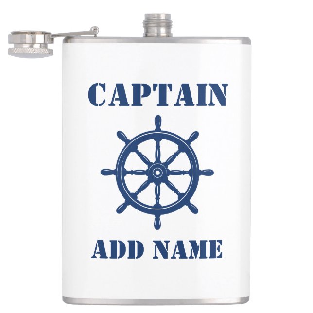 Your Name Captain Flask Ships Wheel Helm (Opened)