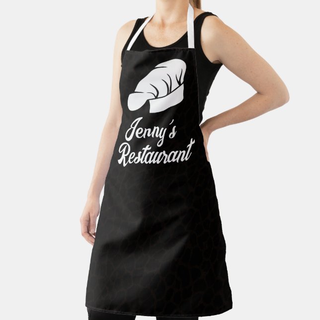 YOUR NAME Chef Black Leopard Print Apron (Insitu)