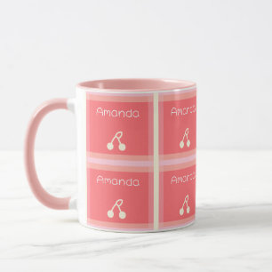 Your Name Cherry Grid Pattern Mug