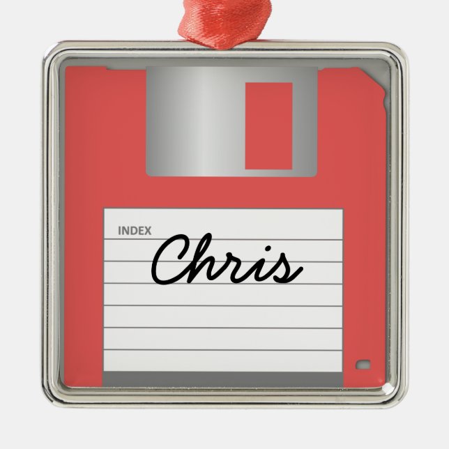 Your Name Classic 3.5" Red Floppy Disc Ornament (Front)