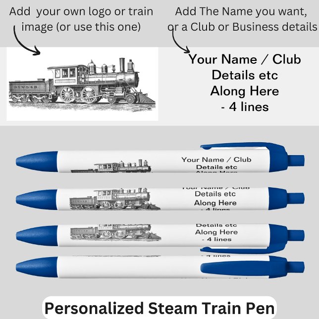Your Name Club Business Logo Image etc Steam Train Blue Ink Pen (Creator Uploaded)