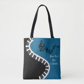 Your Name/Colour Blue Treble Clef Piano Keys Music Tote Bag