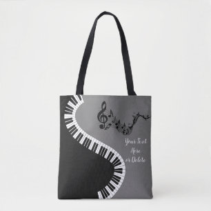 Your Name/Colour Grey Treble Clef Piano Keys Music Tote Bag