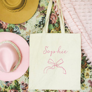 Your Name   Coquette Pink Bow and Script Tote Bag