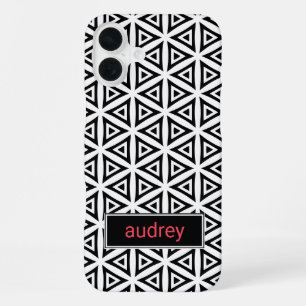 Your Name Crisp Triangular Black and White Pattern iPhone 16 Plus Case