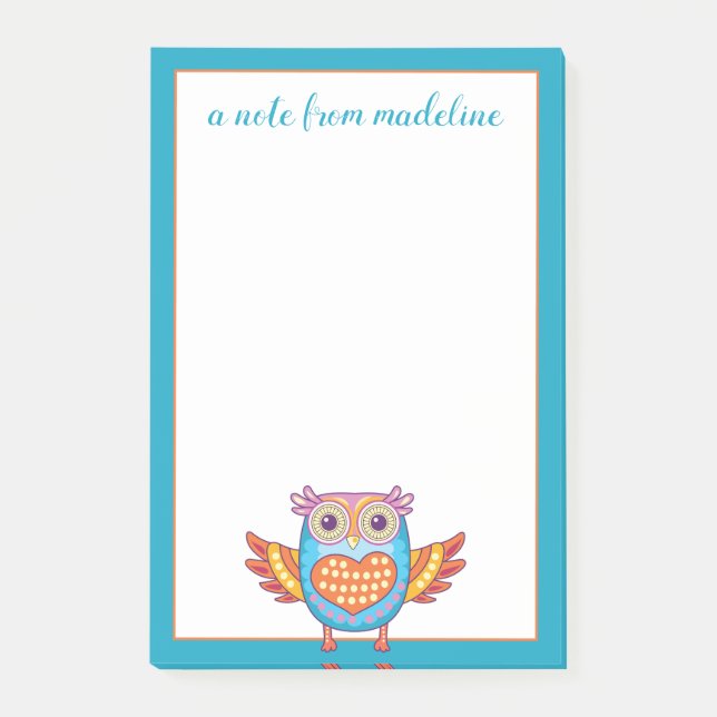 Your Name | Cute Colourful Owl Post-it Notes (Front)