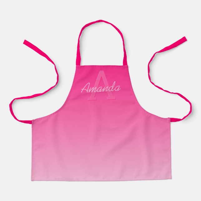 Your Name Cute Customisable Pink Ombre & Monogram Apron (Front)